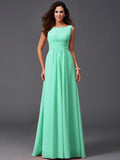 A-Line/Princess Scoop Ruffles Sleeveless Long Chiffon Bridesmaid Dresses TPP0005023