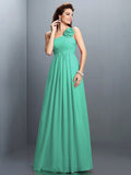 A-Line/Princess One-Shoulder Hand-Made Flower Pleats Sleeveless Long Chiffon Bridesmaid Dresses TPP0005399