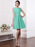 A-Line/Princess Scoop Sleeveless Pleats Short Taffeta Bridesmaid Dresses TPP0005723