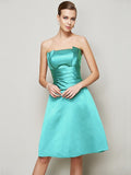 A-Line/Princess Strapless Sleeveless Pleats Short Satin Bridesmaid Dresses TPP0005265