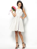 A-Line/Princess Bateau Pleats Sleeveless Short Taffeta Bridesmaid Dresses TPP0005452