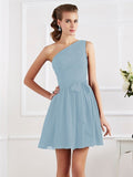 A-Line/Princess Pleats One-Shoulder Sleeveless Short Chiffon Bridesmaid Dresses TPP0005024