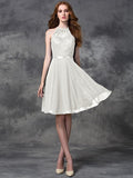 A-line/Princess Halter Lace Sleeveless Short Chiffon Bridesmaid Dresses TPP0005310