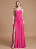 A-Line/Princess Spaghetti Straps Sleeveless Ruched Floor-Length Chiffon Bridesmaid Dresses TPP0005244