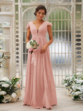 A-Line/Princess Chiffon Ruffles V-neck Sleeveless Sweep/Brush Train Bridesmaid Dresses TPP0004927