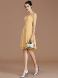 A-Line/Princess Bateau Sleeveless Lace Short/Mini Chiffon Bridesmaid Dresses TPP0005679