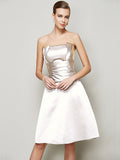 A-Line/Princess Strapless Sleeveless Pleats Short Satin Bridesmaid Dresses TPP0005265