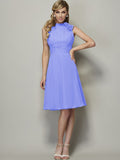 A-Line/Princess High Neck Sleeveless Pleats Short Chiffon Bridesmaid Dresses TPP0005172