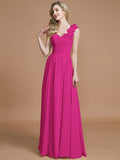 A-Line/Princess One-Shoulder Sleeveless Floor-Length Chiffon Bridesmaid Dresses TPP0005488