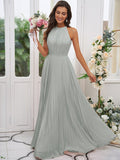 A-Line/Princess Chiffon Ruffles Halter Sleeveless Floor-Length Bridesmaid Dresses TPP0004922