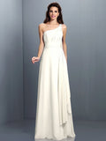 A-Line/Princess One-Shoulder Pleats Sleeveless Long Chiffon Bridesmaid Dresses TPP0005350