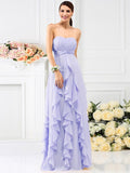 A-Line/Princess Strapless Pleats Sleeveless Long Chiffon Bridesmaid Dresses TPP0005396