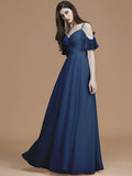 A-Line/Princess Spaghetti Straps Sleeveless Floor-Length Ruffles Chiffon Bridesmaid Dresses TPP0005400