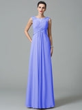 A-Line/Princess Scoop Ruched Sleeveless Long Chiffon Bridesmaid Dresses TPP0005442