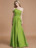 A-Line/Princess One-Shoulder Floor-Length Chiffon Sleeveless Bridesmaid Dresses TPP0005381