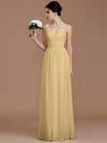 A-Line/Princess One-Shoulder Sleeveless Ruched Floor-Length Chiffon Bridesmaid Dresses TPP0005033