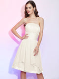 A-Line/Princess Strapless Sleeveless Pleats Short Chiffon Bridesmaid Dresses TPP0005273