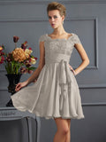 A-Line/Princess Scoop Short Sleeves Lace Short Chiffon Bridesmaid Dresses TPP0005086