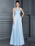 A-Line/Princess Straps Sleeveless Long Elastic Woven Satin Bridesmaid Dresses TPP0005223