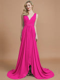 A-Line/Princess Sleeveless V-neck Chiffon Sweep/Brush Train Bridesmaid Dresses TPP0005308