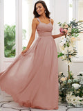 A-Line/Princess Chiffon Ruched Straps Sleeveless Floor-Length Bridesmaid Dresses TPP0004915