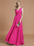 A-Line/Princess Sleeveless V-neck Floor-Length Chiffon Bridesmaid Dresses TPP0005347