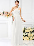 A-Line/Princess One-Shoulder Pleats Sleeveless Long Chiffon Bridesmaid Dresses TPP0005173