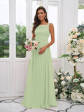 A-Line/Princess Chiffon Applique Square Sleeveless Floor-Length Bridesmaid Dresses TPP0004921