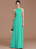 A-Line/Princess Halter Sleeveless Ruched Floor-Length Chiffon Bridesmaid Dresses TPP0005272