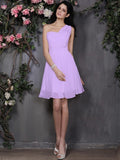 A-Line/Princess One-Shoulder Sleeveless Pleats Short Chiffon Bridesmaid Dresses TPP0005719