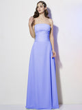 A-Line/Princess Strapless Sleeveless Pleats Long Chiffon Bridesmaid Dresses TPP0005257