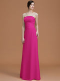 A-Line/Princess Strapless Sleeveless Floor-Length Ruched Chiffon Bridesmaid Dresses TPP0005696