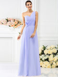 A-Line/Princess One-Shoulder Pleats Sleeveless Long Chiffon Bridesmaid Dresses TPP0005237