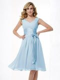 A-Line/Princess Straps Sleeveless Pleats Short Chiffon Bridesmaid Dresses TPP0005096