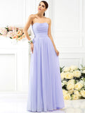 A-Line/Princess Strapless Pleats Sleeveless Long Chiffon Bridesmaid Dresses TPP0005054