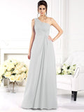 A-Line/Princess One-Shoulder Ruched Sleeveless Long Chiffon Bridesmaid Dresses TPP0005477