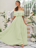 A-Line/Princess Chiffon Ruffles Off-the-Shoulder Sleeveless Floor-Length Bridesmaid Dresses TPP0004914