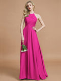 A-Line/Princess Halter Sleeveless Ruched Floor-Length Chiffon Bridesmaid Dresses TPP0005208