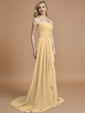 A-Line/Princess Halter Sleeveless Chiffon Sweep/Brush Train Bridesmaid Dresses TPP0005446