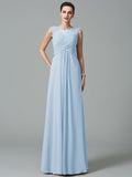 A-Line/Princess Scoop Ruched Sleeveless Long Chiffon Bridesmaid Dresses TPP0005442