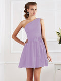 A-Line/Princess Pleats One-Shoulder Sleeveless Short Chiffon Bridesmaid Dresses TPP0005024