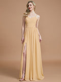 A-Line/Princess Spaghetti Straps Sleeveless Ruched Floor-Length Chiffon Bridesmaid Dresses TPP0005244