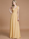 A-Line/Princess One-Shoulder Sleeveless Floor-Length Chiffon Bridesmaid Dresses TPP0005488