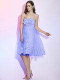 A-Line/Princess Strapless Sleeveless Hand-Made Flower Short Net Bridesmaid Dresses TPP0005221