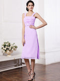 Sheath/Column Straps Sleeveless Sash Pleats Short Chiffon Bridesmaid Dresses TPP0005805