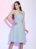 Sheath/Column Strapless Sleeveless Ruched Short Chiffon Bridesmaid Dresses TPP0005377