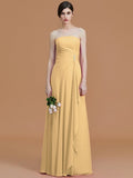 A-Line/Princess Strapless Sleeveless Floor-Length Ruffles Chiffon Bridesmaid Dresses TPP0005756