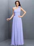 A-Line/Princess One-Shoulder Pleats Sleeveless Long Chiffon Bridesmaid Dresses TPP0005383