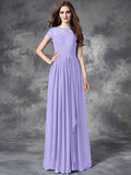 A-line/Princess Bateau Lace Sleeveless Long Chiffon Bridesmaid Dresses TPP0005036