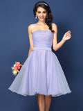 A-Line/Princess Strapless Pleats Sleeveless Short Satin Bridesmaid Dresses TPP0005499